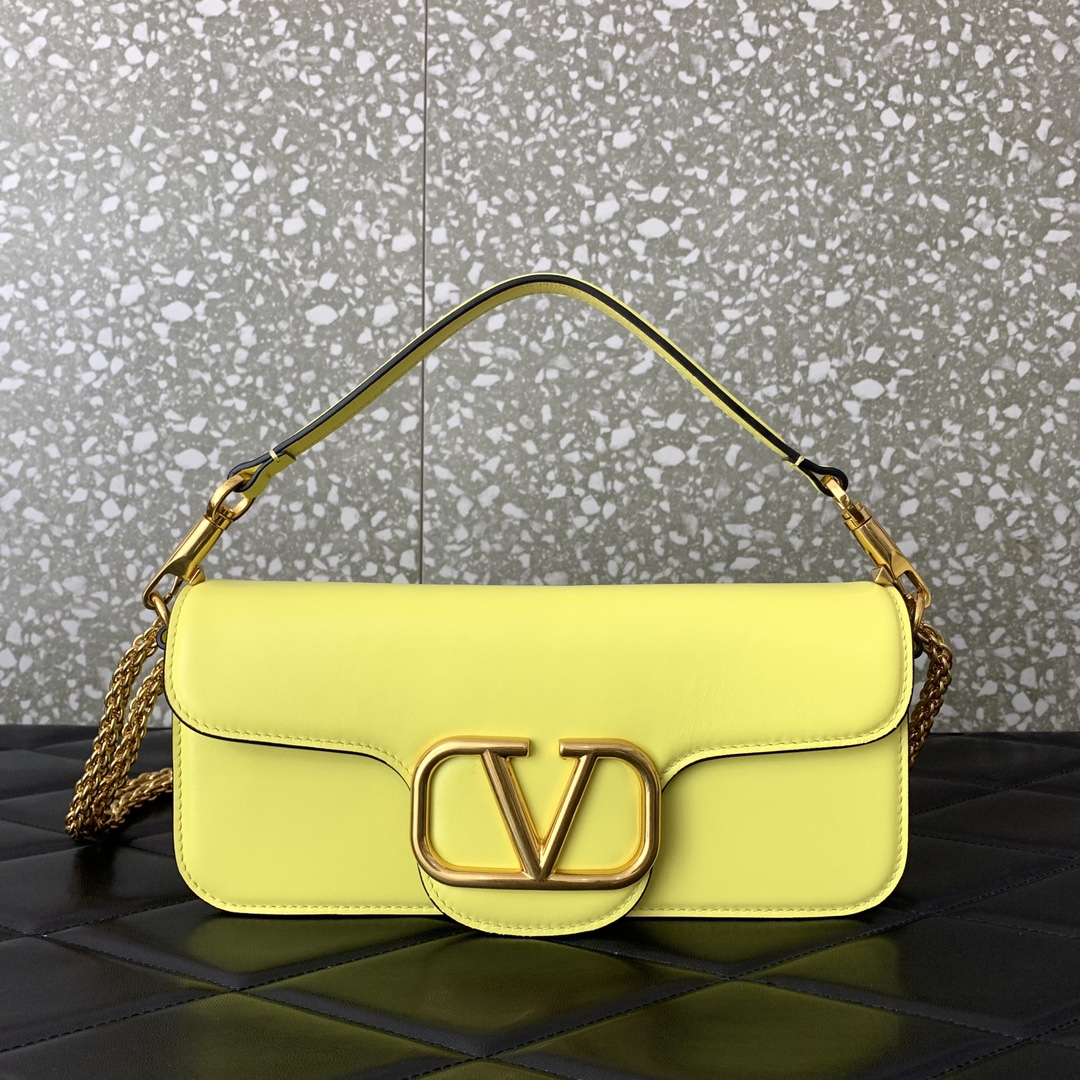 Valentino Garavani Loco Shoulder Bag in Yellow Calfskin Leather